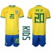 Brasil Vinicius Junior #20 Hjemmedraktsett Barn VM 2022 Korte ermer (+ Korte bukser)